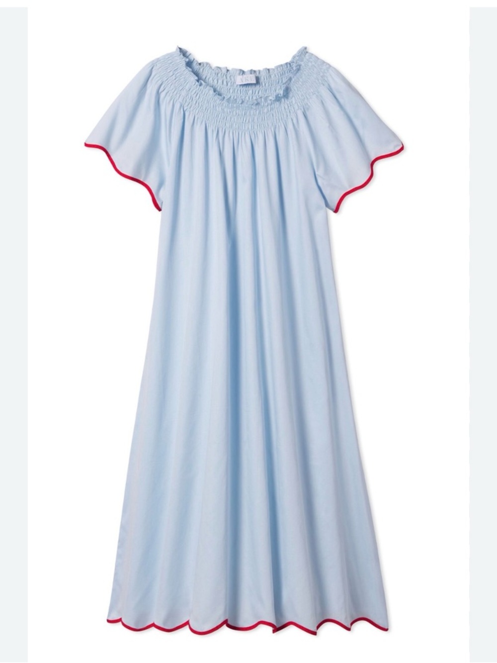 LAKE patio dress in light blue with red trim - size S